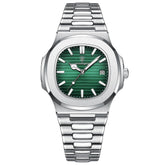 Relógio Masculino Romenzi Atlas RZ703 com pulseira em aço inox 904L, vidro de safira, 40 mm, resistência à água 3ATM e design sofisticado náutico.