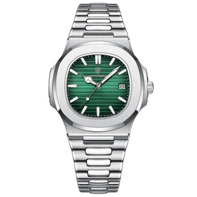Relógio Masculino Romenzi Atlas RZ703 com pulseira em aço inox 904L, vidro de safira, 40 mm, resistência à água 3ATM e design sofisticado náutico.