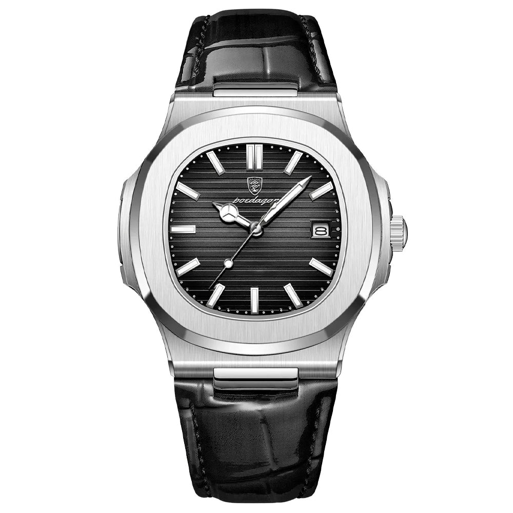 Relógio Masculino Romenzi Noir RZ718 com pulseira em couro genuíno, vidro de safira e design sofisticado que une estilo, durabilidade e precisão.