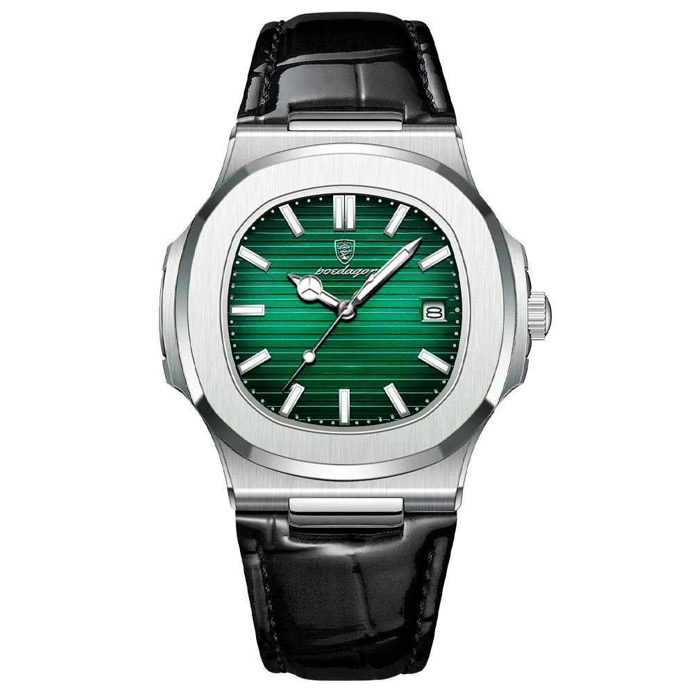 Relógio Masculino Romenzi Noir RZ718 com pulseira em couro genuíno, vidro de safira e design sofisticado que une estilo, durabilidade e precisão.