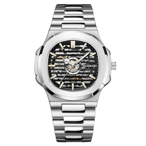 Relógio Masculino Romenzi Phantom RZ719 com pulseira em aço inoxidável 904L e mostrador em vidro de safira, unindo resistência, sofisticação e estilo único.