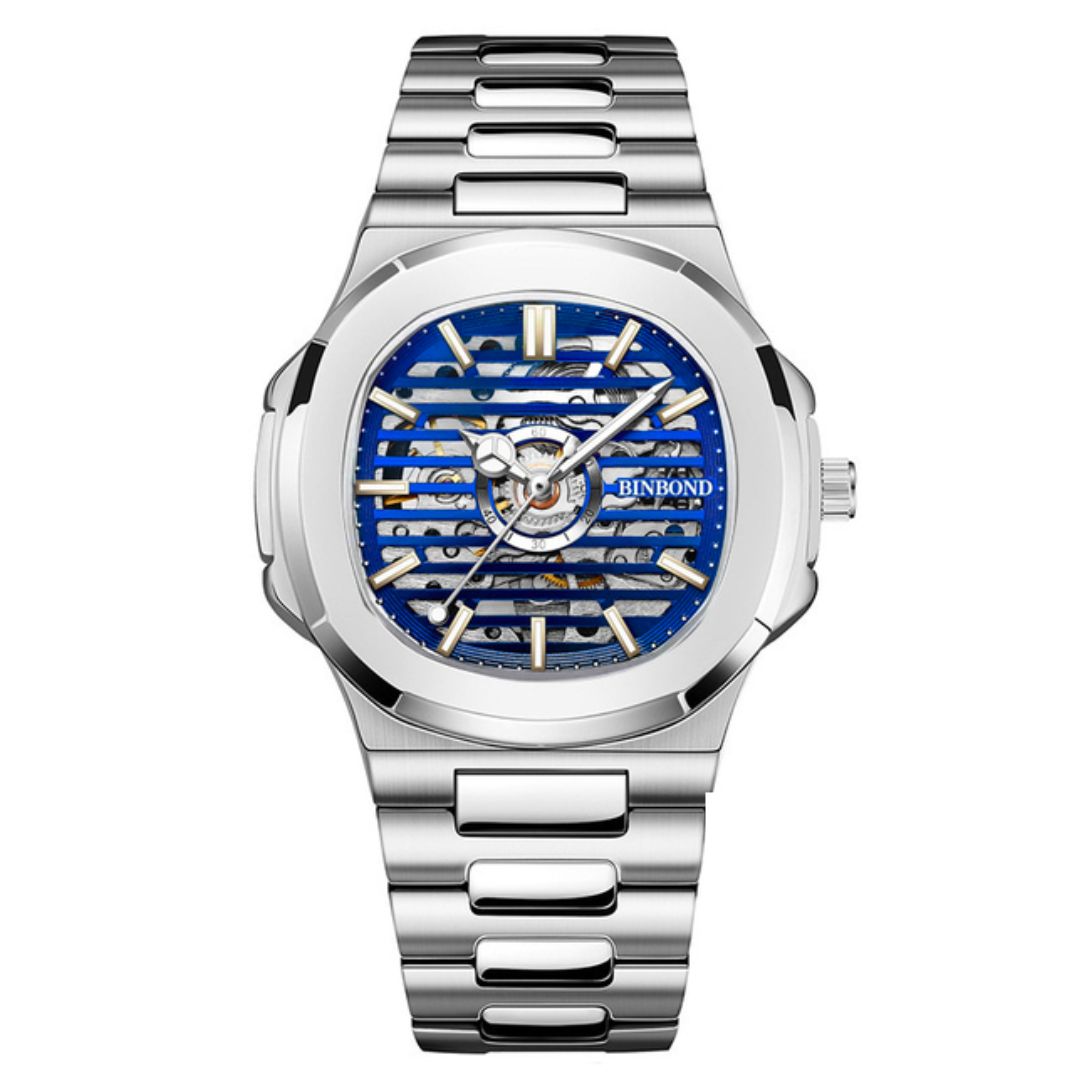 Relógio Masculino Romenzi Phantom RZ719 com pulseira em aço inoxidável 904L e mostrador em vidro de safira, unindo resistência, sofisticação e estilo único.