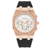 Relógio Masculino Romenzi Sober RZ723 com pulseira em látex e aço inox 904L, vidro de safira, mostrador de 40mm e resistência à água até 30 metros.