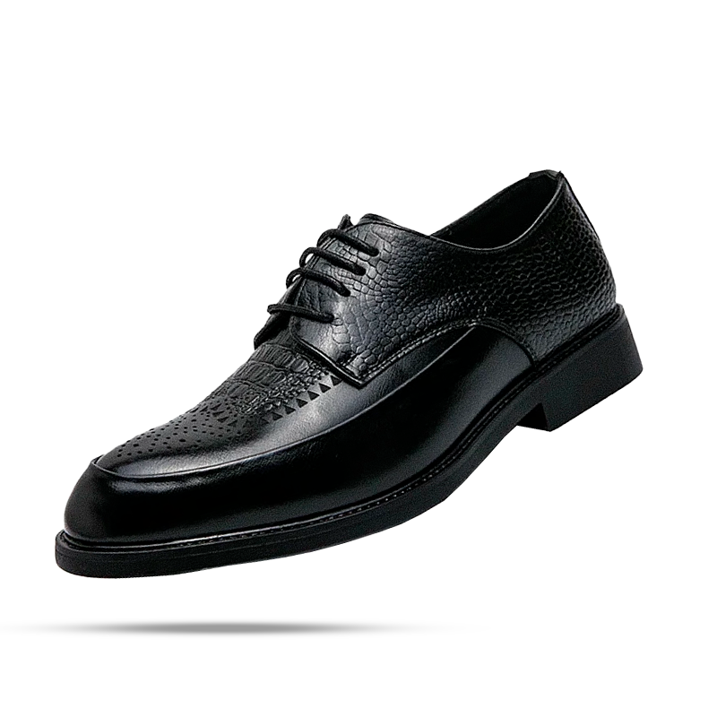 Sapato Masculino Derby Romenzi RZ357 em couro em escamas com cadarço trançado e plataforma. Estilo refinado nas cores preto e marrom