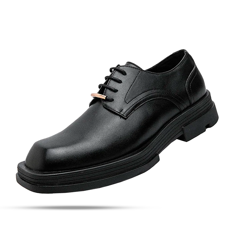 Sapato Masculino Derby Romenzi RZ359 em couro com solado tratorado e plataforma de 5 cm. Visual contemporâneo nas cores preto e off white