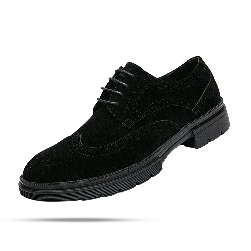 Sapato Masculino Derby Romenzi RZ360 em camurça com plataforma de 4 cm e solado tratorado. Estilo refinado nas cores preto e marrom
