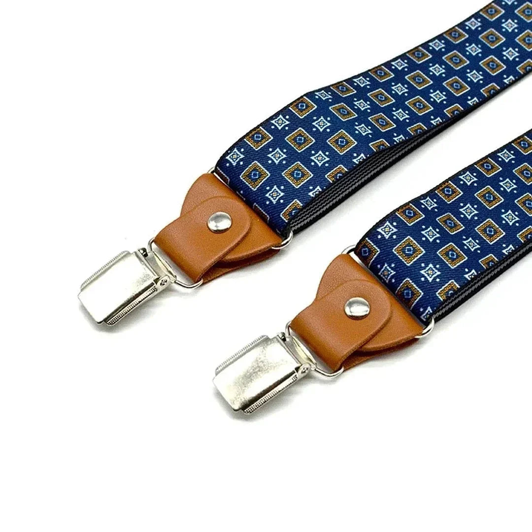 Suspensório Masculino Estampado Romenzi RZ769 fotografado em detalhe, acessório elegante e resistente que completa o look masculino com sofisticação e personalidade.