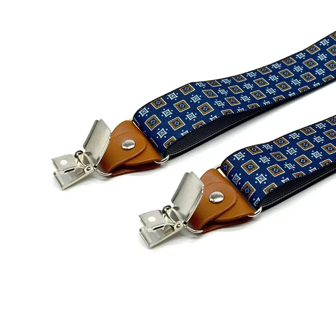 Suspensório Masculino Estampado Romenzi RZ769 fotografado em detalhe, acessório elegante e resistente que completa o look masculino com sofisticação e personalidade.