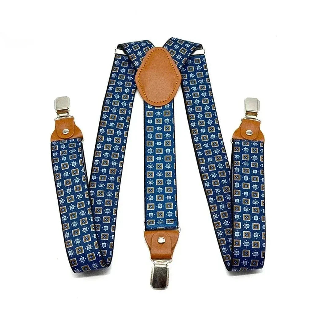 Suspensório Masculino Estampado Romenzi RZ769 fotografado em detalhe, acessório elegante e resistente que completa o look masculino com sofisticação e personalidade.