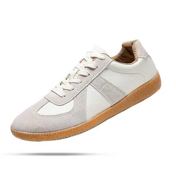 Tênis Masculino Romenzi RZ414 branco em couro premium com amortecimento Zoom em Gel, ideal para conforto e estilo em ocasiões casuais e sociais.