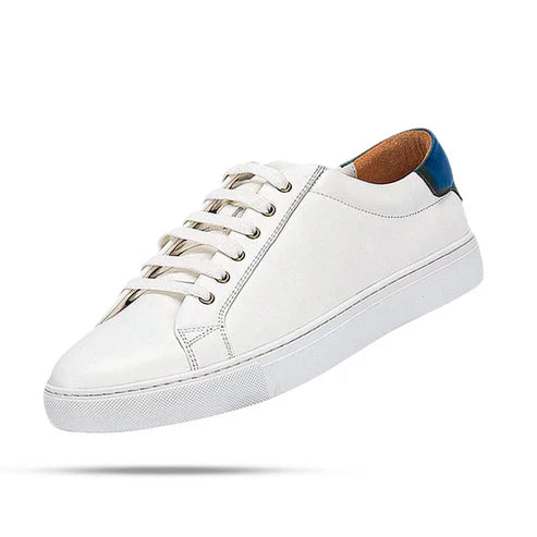 Tênis Masculino Romenzi RZ415 em couro premium azul marinho ou verde com palmilha macia e design sofisticado para conforto e estilo diário.