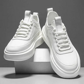 Tênis Masculino Romenzi RZ420 nas cores branco ou marrom com design elegante, palmilha em EVA e sola TPR para conforto e segurança no dia a dia.