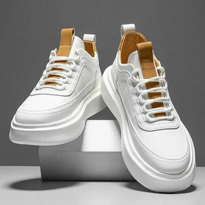 Tênis Masculino Romenzi RZ420 nas cores branco ou marrom com design elegante, palmilha em EVA e sola TPR para conforto e segurança no dia a dia.